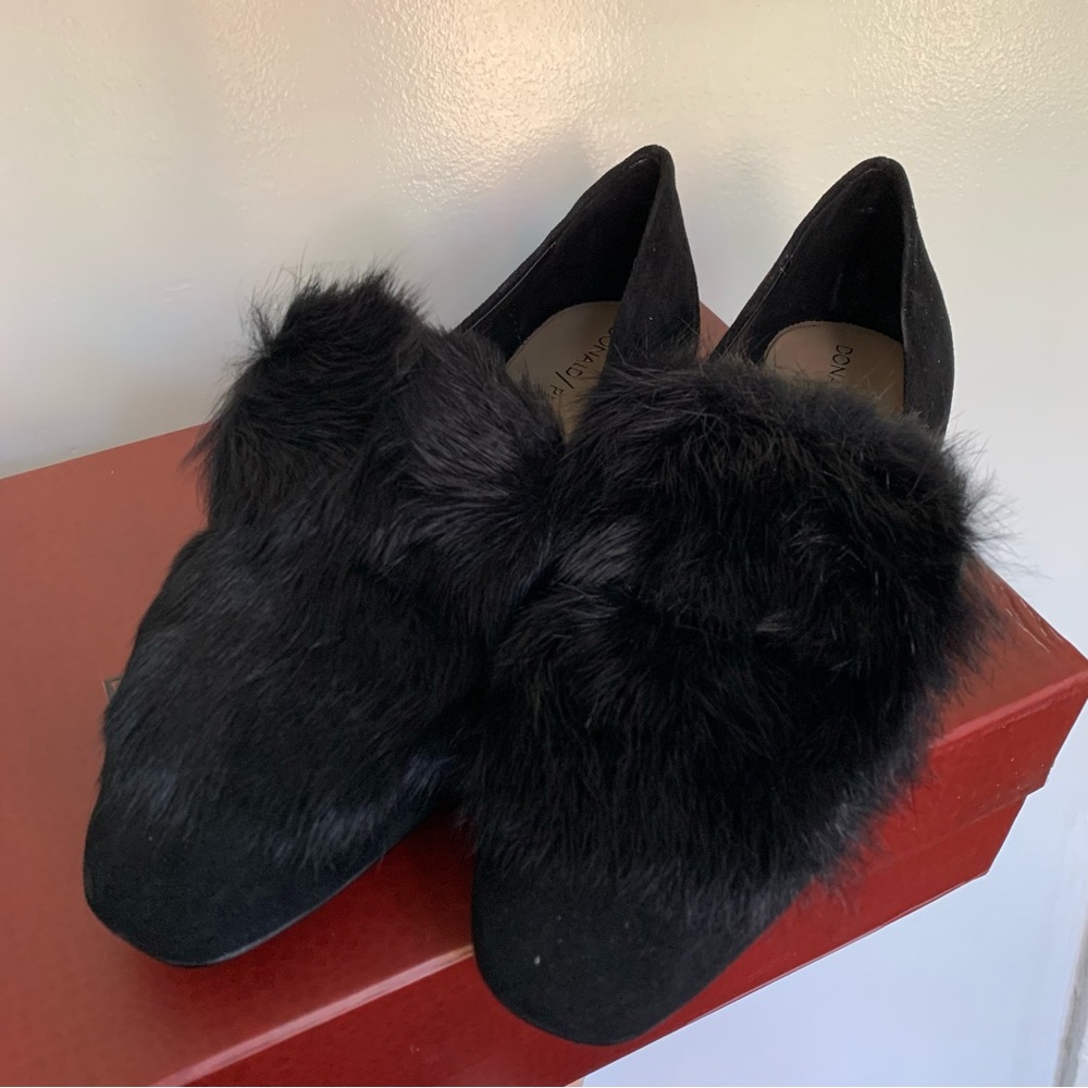 Donald Pliner Black Suede and Rabbit Fur Loafers / Flats SZ 6